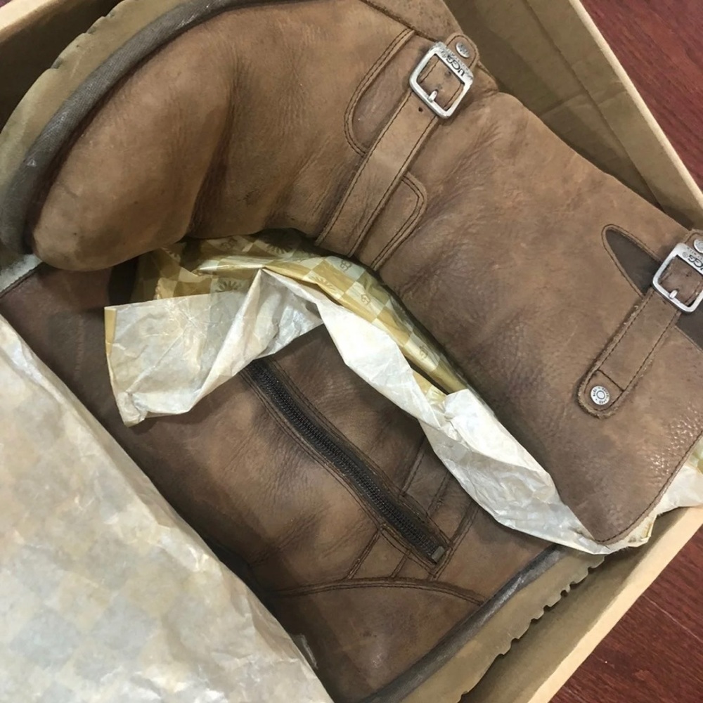 Ugg boots with leather outside and buckles
